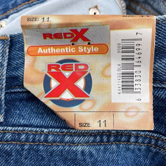 Red X Jeans Juniors 11 29Wx 31L Blue Black Tiger Stripe Glitter Bootcut Rock NWT - Picture 6 of 14